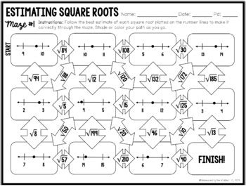 estimating square roots worksheet maze answer key